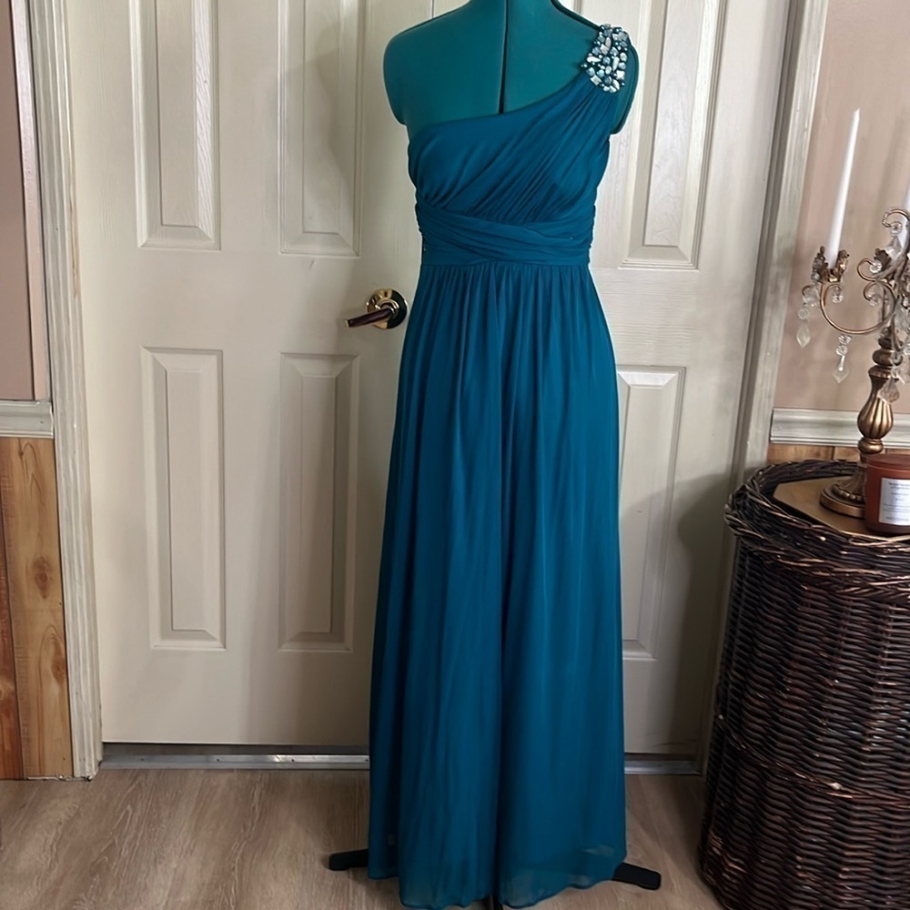 City Triangles Teal Beaded One Shoulder Formal Gown(140)